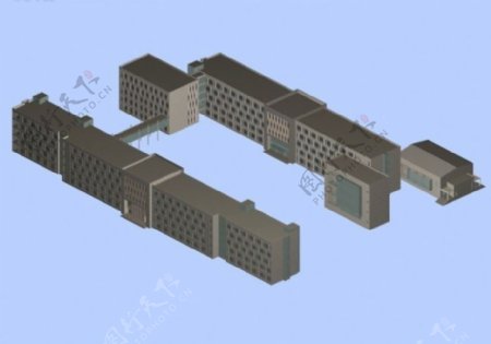 学校长型建筑群3D模型设计