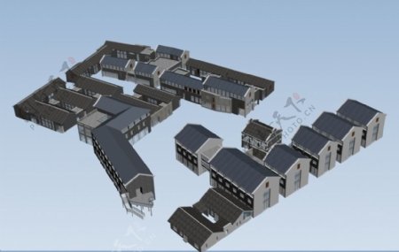 步行街商业中心建筑群3D模型效果