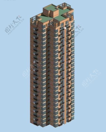 简洁唯美风格高层住宅楼3D模型素材