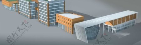 现代规则高层建筑群3D模型图