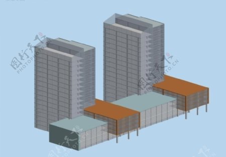 现代商务楼高层建筑群3D模型图