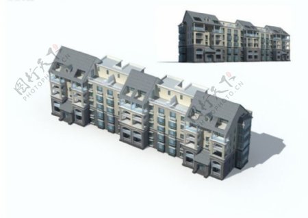 阁楼式三单元小区建筑3D效果图