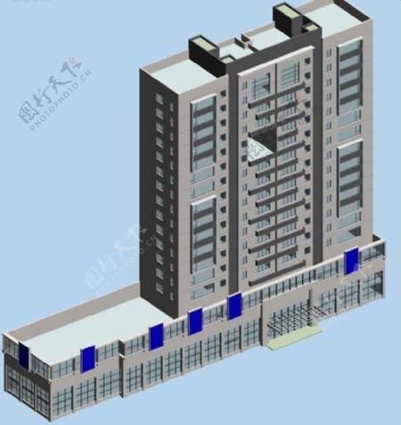 两层群房板式商住楼3D模型