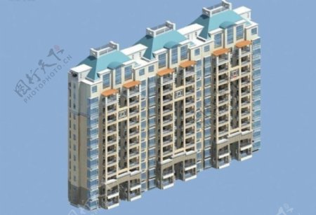 三联排十一层顶层复式住宅楼模型