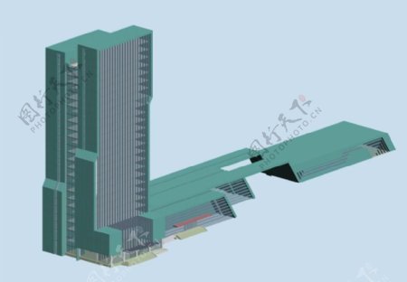 L形高层公建建筑3D模型