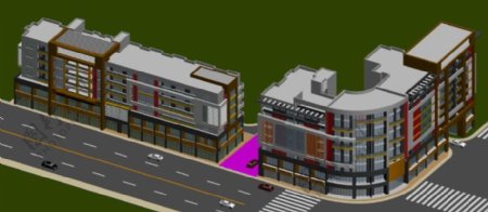 L形商业街建筑3D模型