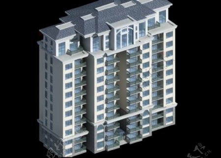 欧式顶十层板式住宅楼模型