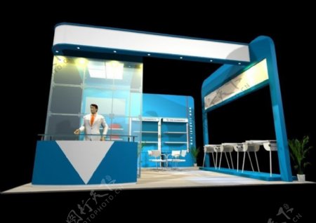 蓝色豪华展厅3D模型效果图