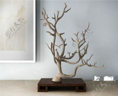 现代中式装饰树干枝3D模型素材