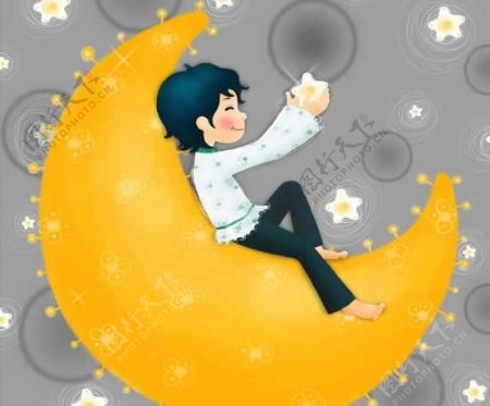 韩国插画儿童模板PSD源文件月亮上的童话2
