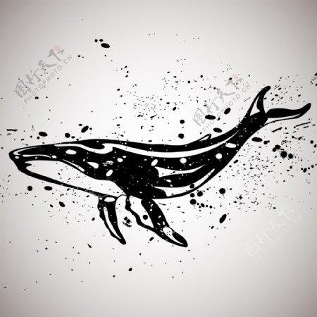 印花矢量图动物鲸鱼墨迹墨点免费素材