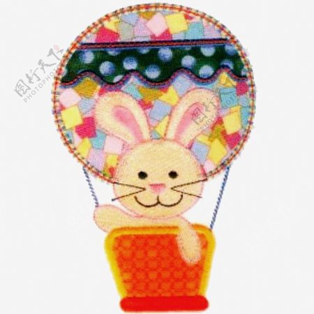 绣花热气球兔子家纺免费素材