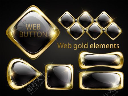 金色的Web按钮元素矢量图02
