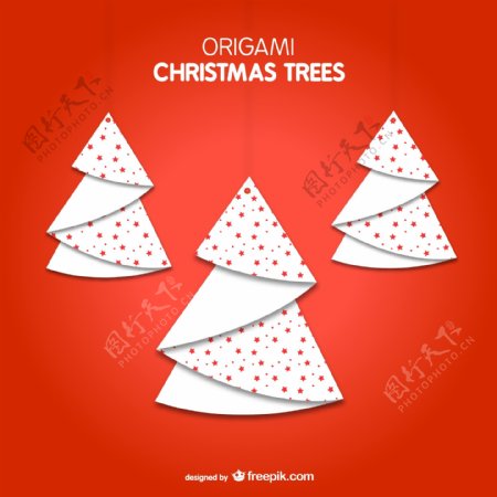 折纸圣诞树吊饰背景矢量素材