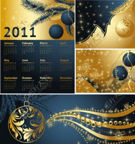 2011年金色圣诞节矢量图下载