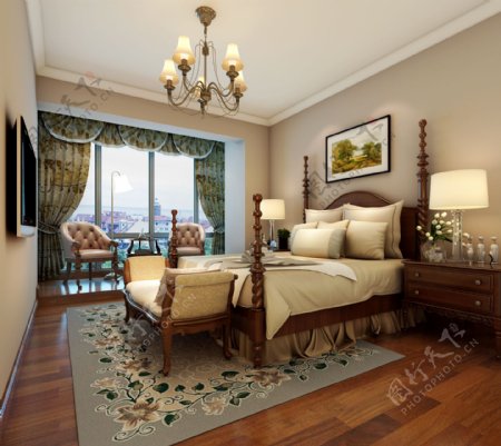 欧式美式卧室效果图家装卧室图片