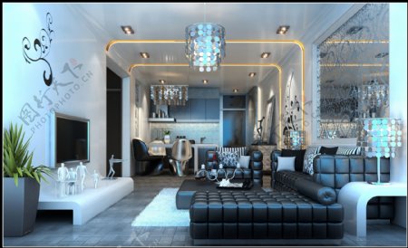 黑色时尚沙发黑白现代简约客厅