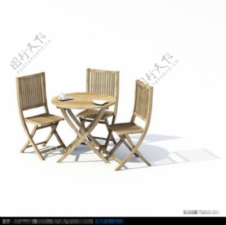 3D复古木制桌椅模型