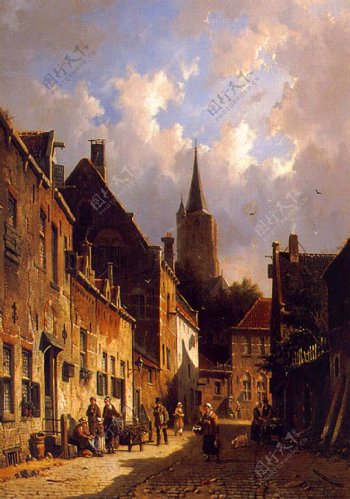 油画荷兰街景图片
