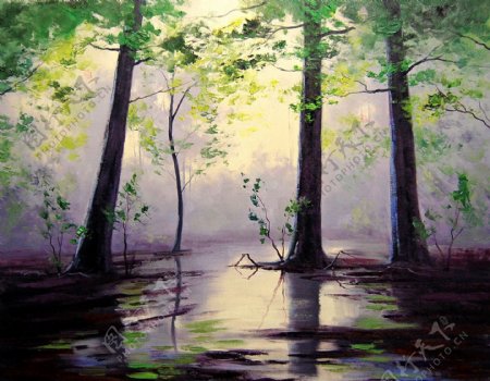 油画潮湿的森林图片