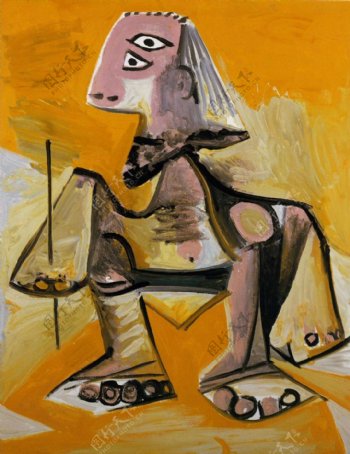 1971Hommeaccroupi西班牙画家巴勃罗毕加索抽象油画人物人体油画装饰画