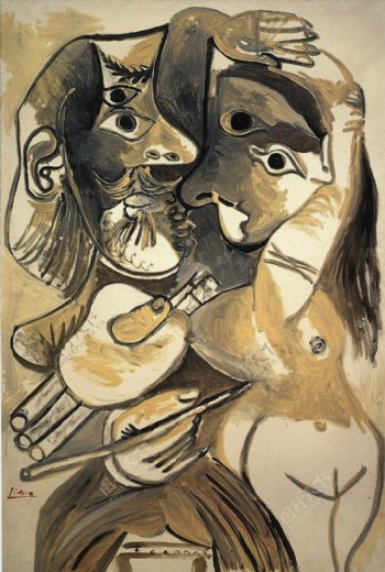 1969Lepeintreetsonmod濡塭2西班牙画家巴勃罗毕加索抽象油画人物人体油画装饰画