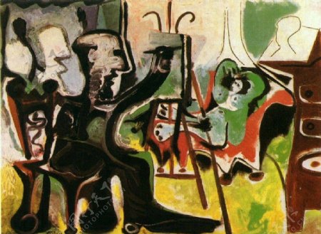 1963Lepeintreetsonmod濡塭II西班牙画家巴勃罗毕加索抽象油画人物人体油画装饰画