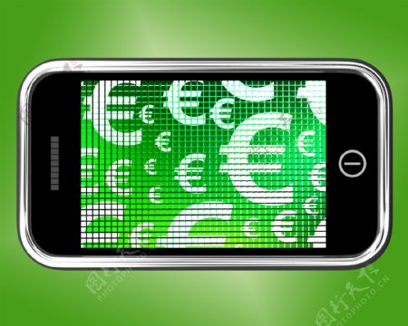 手机屏幕上显示的钱和投资欧元符号
