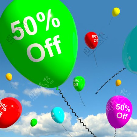 气球50显示百分之五十的销售折扣