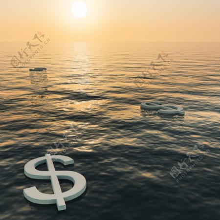 美元浮动到日落显示财富或收入的钱