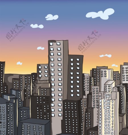 卡通背景与城市矢量插画