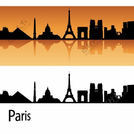 巴黎城市建筑剪影图片