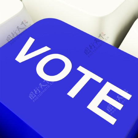 蓝色显示选择的关键投票计算机