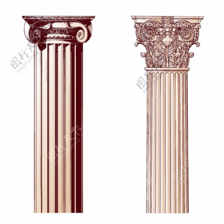 欧式古典花纹柱子矢量图下载