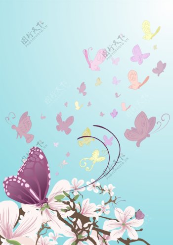 紫色蝴蝶花朵矢量图
