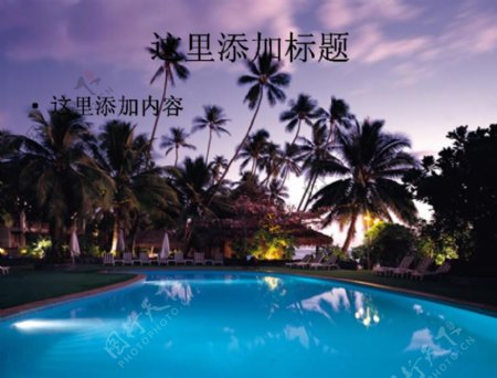 夏威夷椰树林蓝色泳池