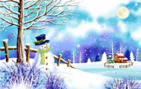 韩国彩绘唯美冬季雪景图片