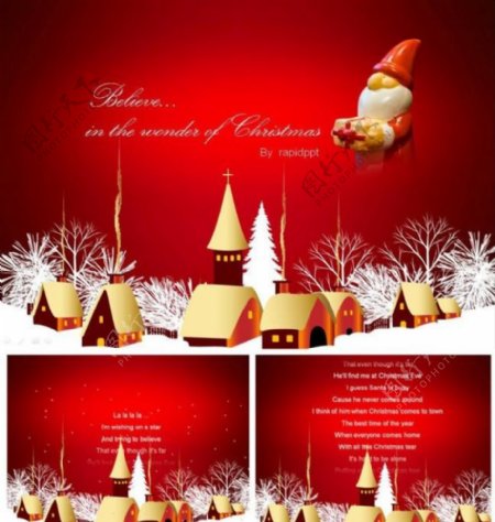 美妙圣诞音乐红色ppt模板图片