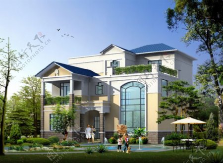 三层经济型现代风格别墅设计图带效果图13x14
