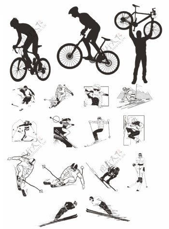 骑单车滑雪运动矢量图