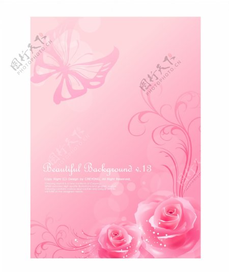 蝴蝶玫瑰粉红背景矢量素材