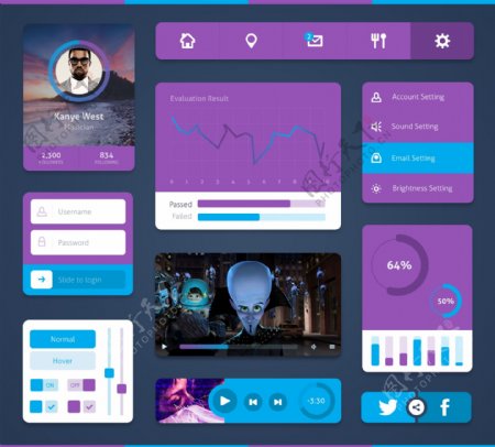紫色界面元素UI设计素材