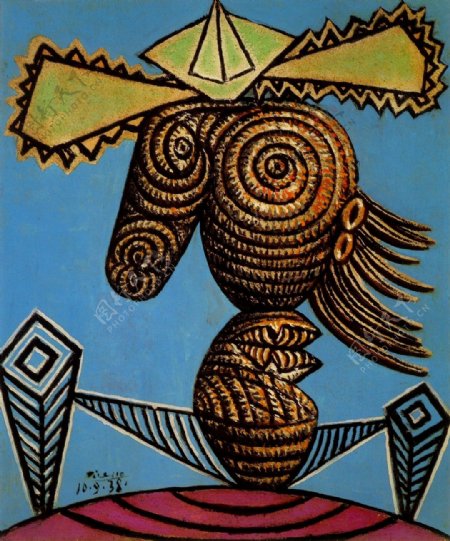 1938Figuref淇秈nineauchapeauassisesurunechaise西班牙画家巴勃罗毕加索抽象油画人物人体油画装饰画