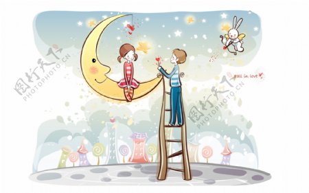 高清卡通情侣月亮之恋图片