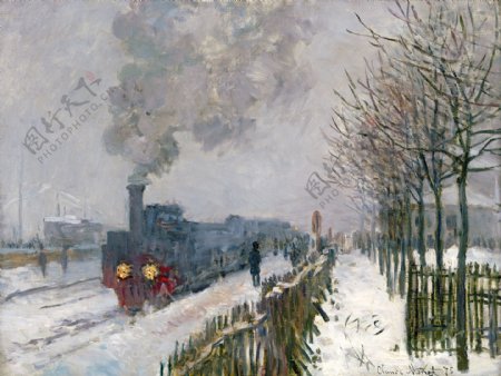 TrainintheSnowtheLocomotive1875法国画家克劳德.莫奈oscarclaudeMonet风景油画装饰画