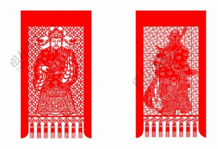 中国风门神春节剪纸图片