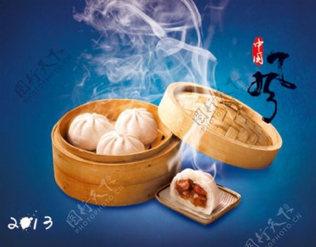 中国传统小吃小笼包PSD素材