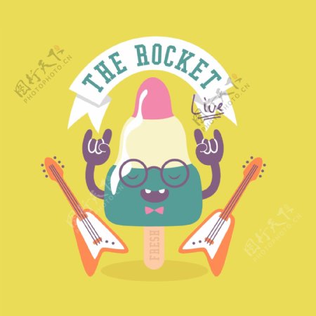 印花矢量图可爱卡通冰淇淋拟人吉他免费素材