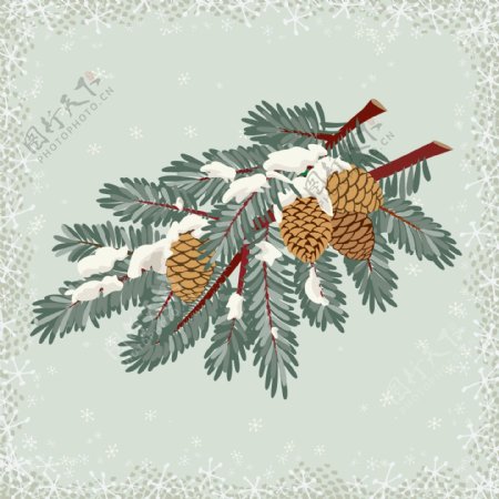 位图插画圣诞节松树松果免费素材