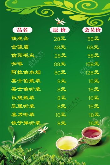 茶叶价格表图片